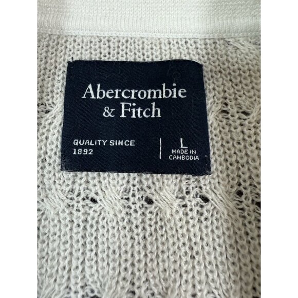 Abercrombie Fitch Mens Tonal Stitch Button Through Sweater Polo Sz Large Beige - Picture 4 of 8